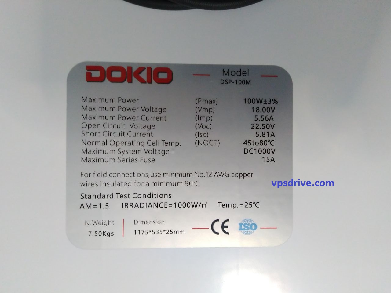 Solar panel for a power station, made of silicon and waterproof, with a capacity of 100W